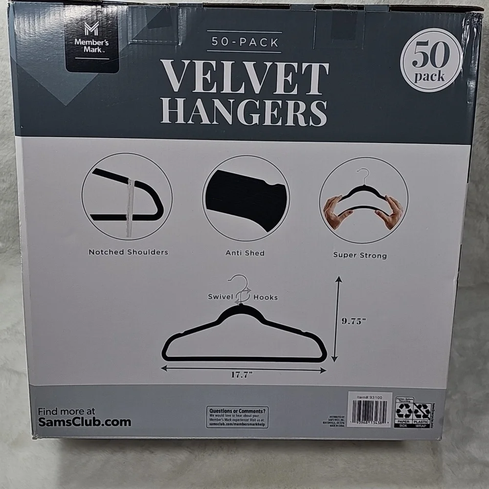 Member's Mark Elite Quality Velvet Coated Non-Slip Clothing Hangers 50Pk